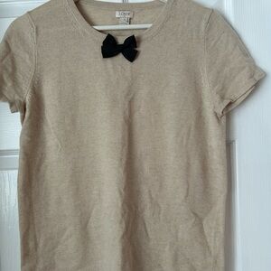 J. Crew Womens Beige Knit Top with Black Bow